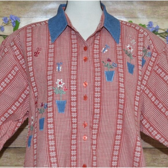 Vintage Citi Craze Women's Embroidered Floral Button Front Shirt 18W Granny Core - Picture 2 of 11